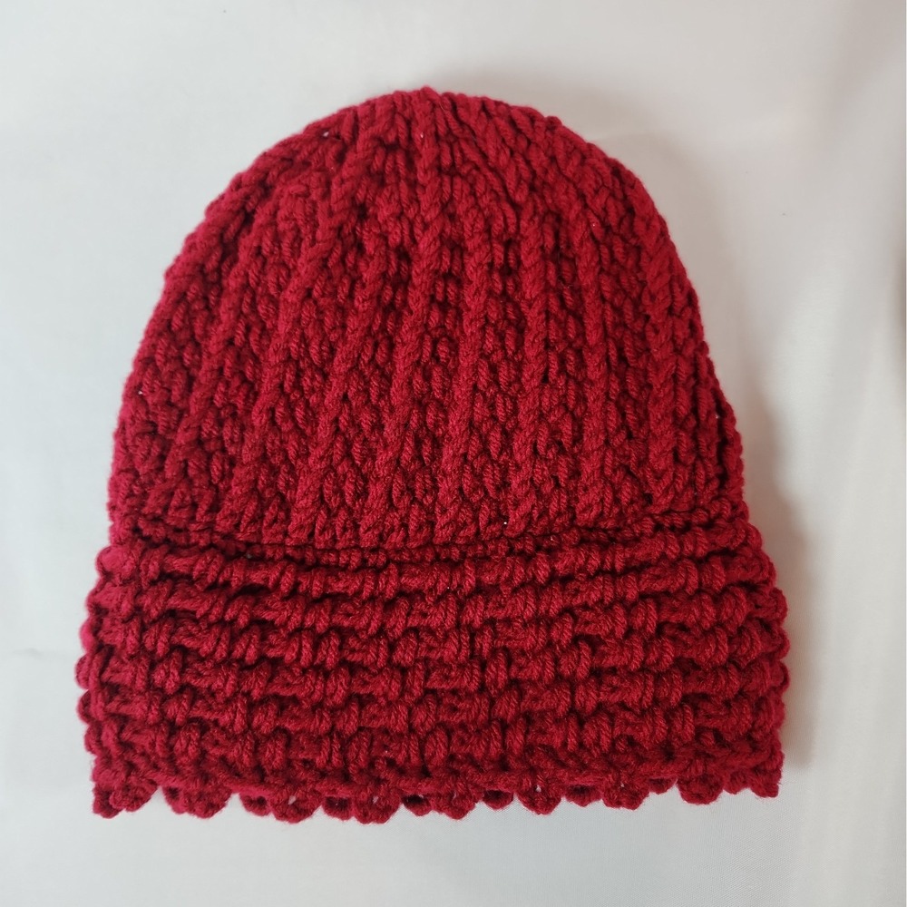 Handmade Crochet Beanie Hat Burgundy Boho Winter Cozy Cottagecore Women OS
